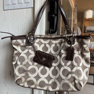 Coach Canvas Tote in Brown and Cream Signature C Pattern